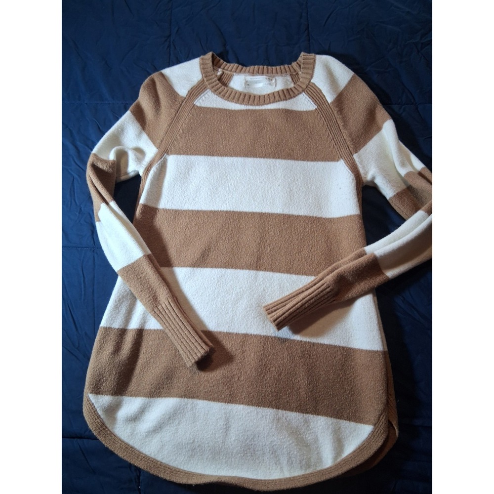 Anthropologie Rebekah Stripped Tunic‎ Sweater Size XS Brown White
